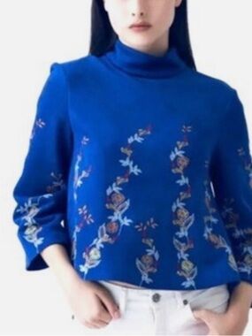 Zara Faux Suede Floral Embroidered Top